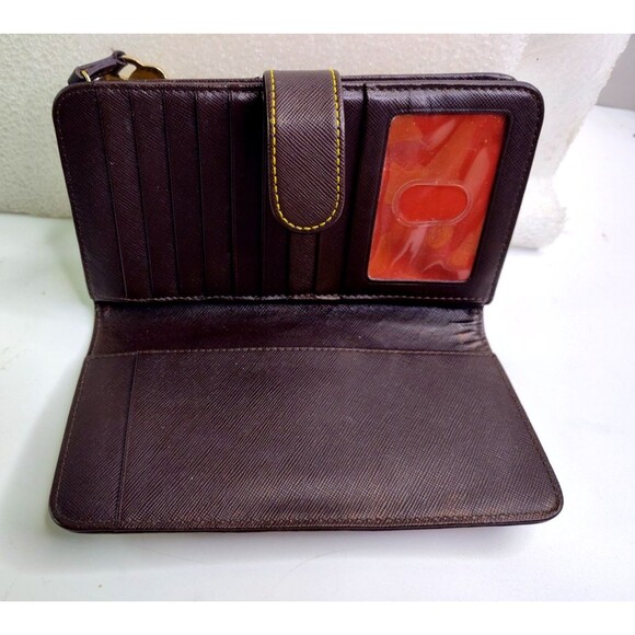 Dooney & Bourke Logo Letters Brown Print Wallet Checkbook Cards Coins 7.5"x4" - Picture 5 of 10